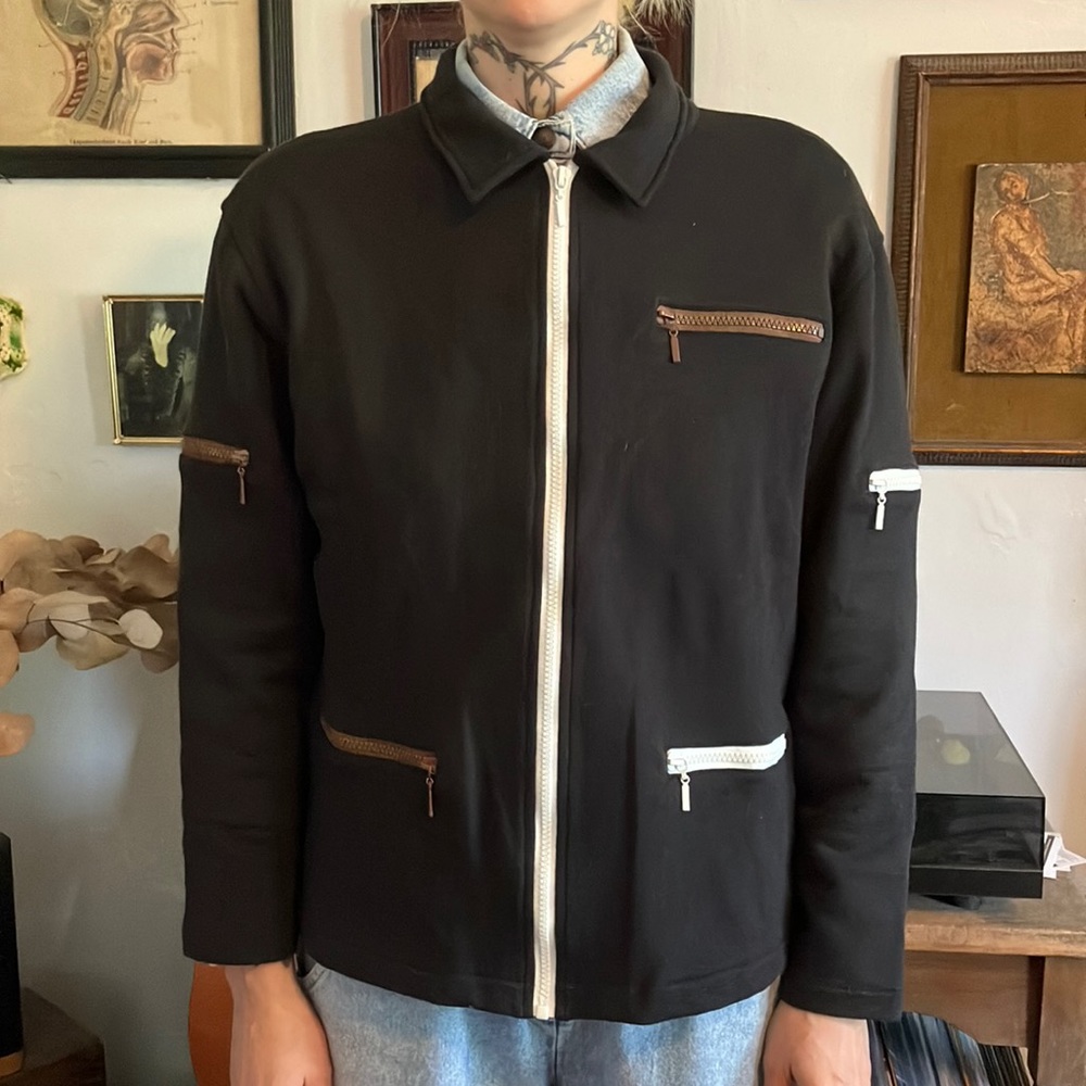 Vintage Black Jacket with White Zippers